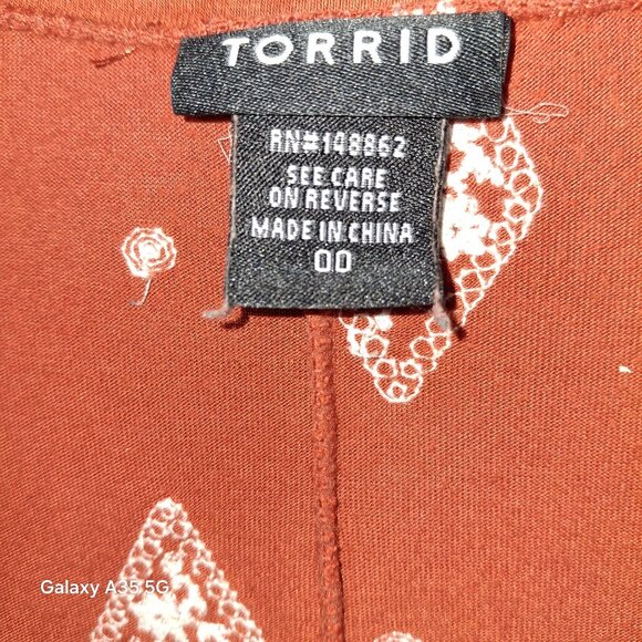 Torrid Rust Red Embroidered Diamond Pattern Babydoll Tunic Top Size 00 - Picture 5 of 7
